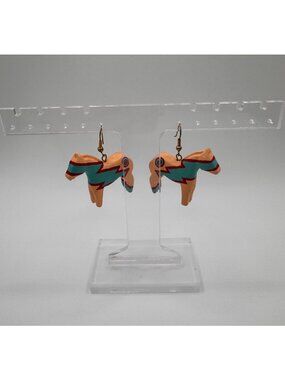 Vintage Zuni Style Thunderbird Earrings Hand Painted Wood Southwest Boho